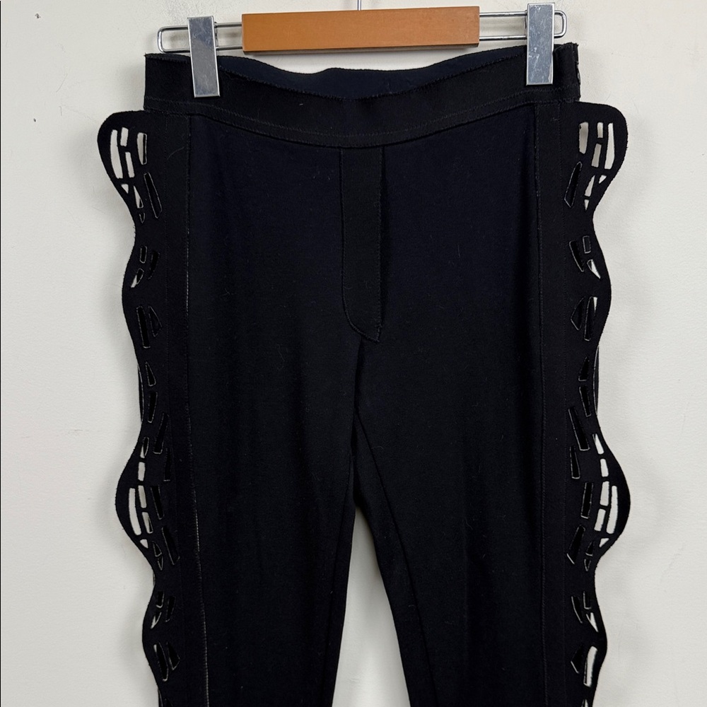 MARIE SAINT PIERRE 🇨🇦 black side zip pants with ruffle laser cut details small - Picture 4 of 14